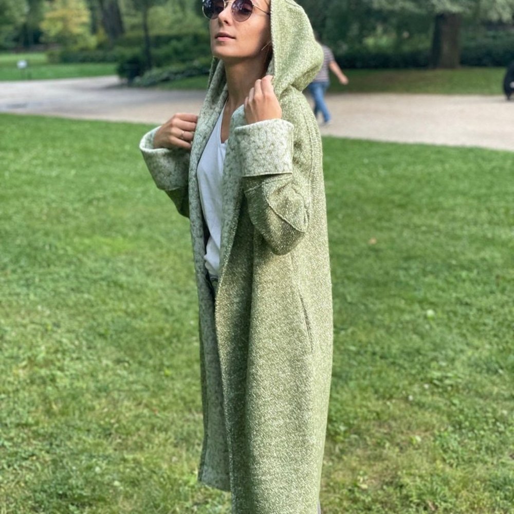GREEN BUBBLES GAME handmade kimono wool coat